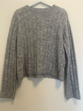 Gray Ribbed Knit Crewneck Sweater Womens‎ Medium Long Sleeve Heathered